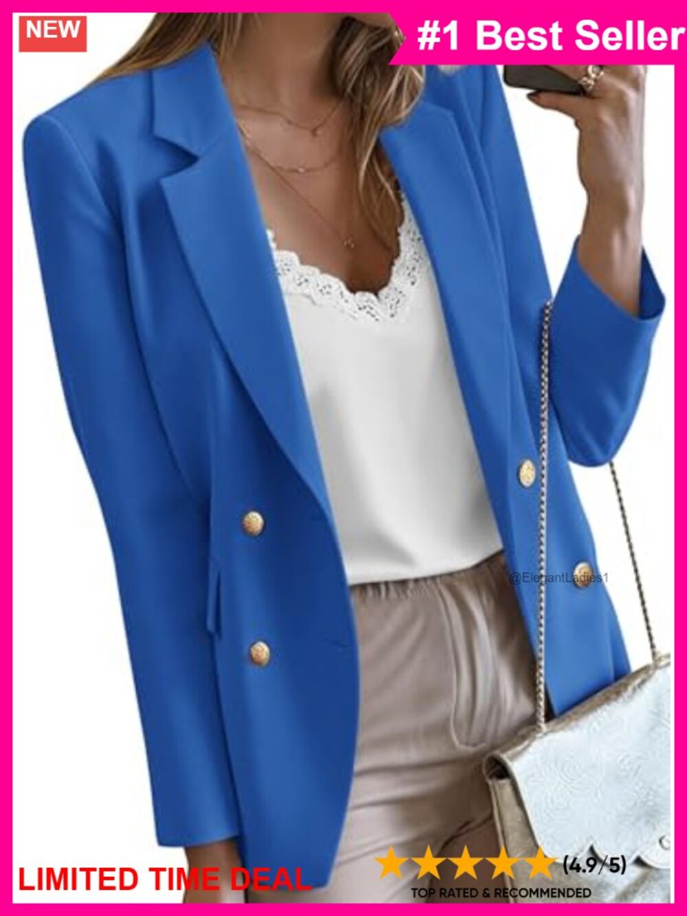 Womens Double Breasted Blazer Gold Buttons 100% Polyester Business Casual